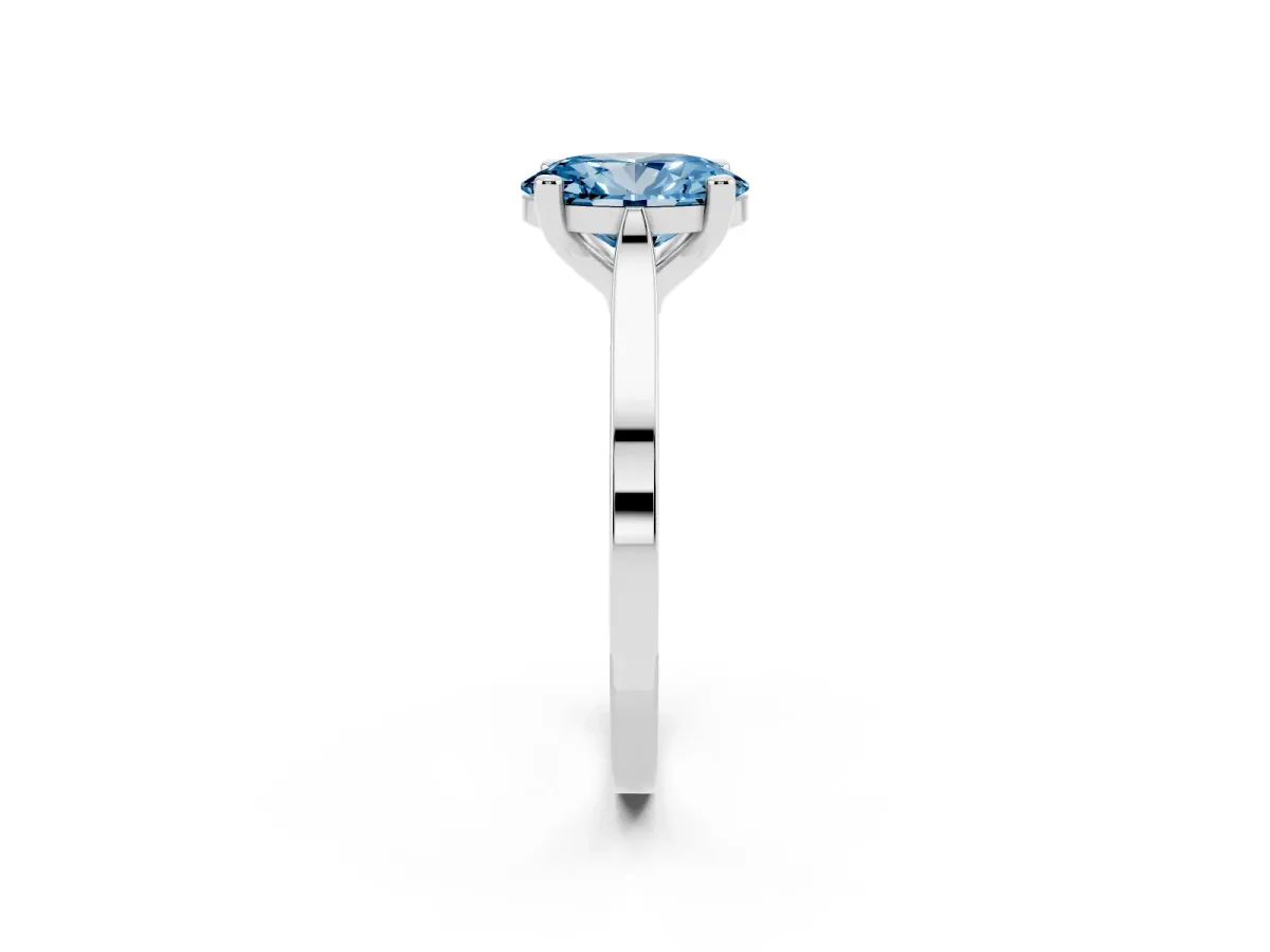 Fancy Blue Oval Cut Solitaire Diamond Ring with Four-Prong Setting and Tapered Band Platinum