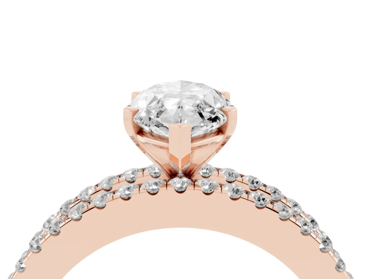 Marquise Cut Diamond Solitaire Ring with Pavé and Channel Set Band Rose gold
