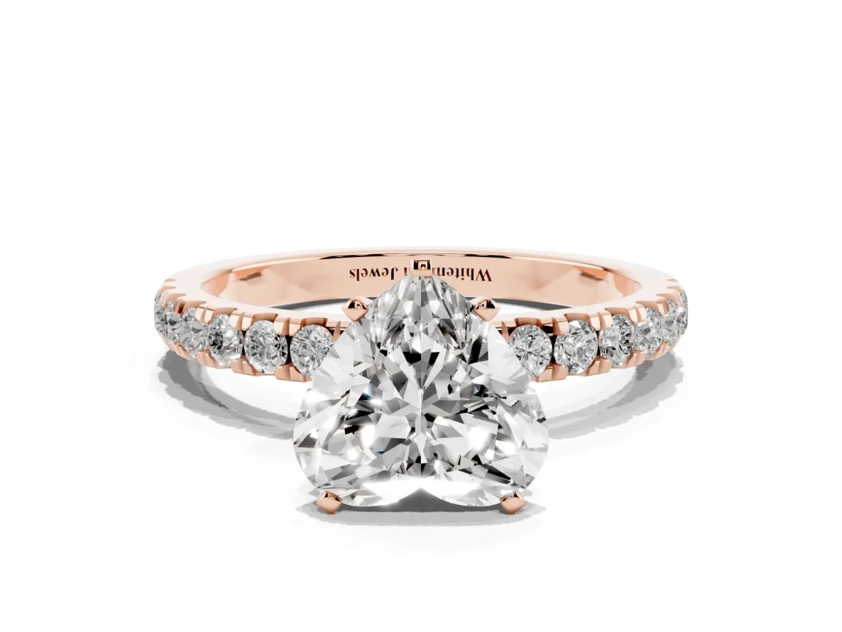 Heart Cut Diamond Solitaire Ring with Pavé Accents and Four-Prong Setting Rose gold