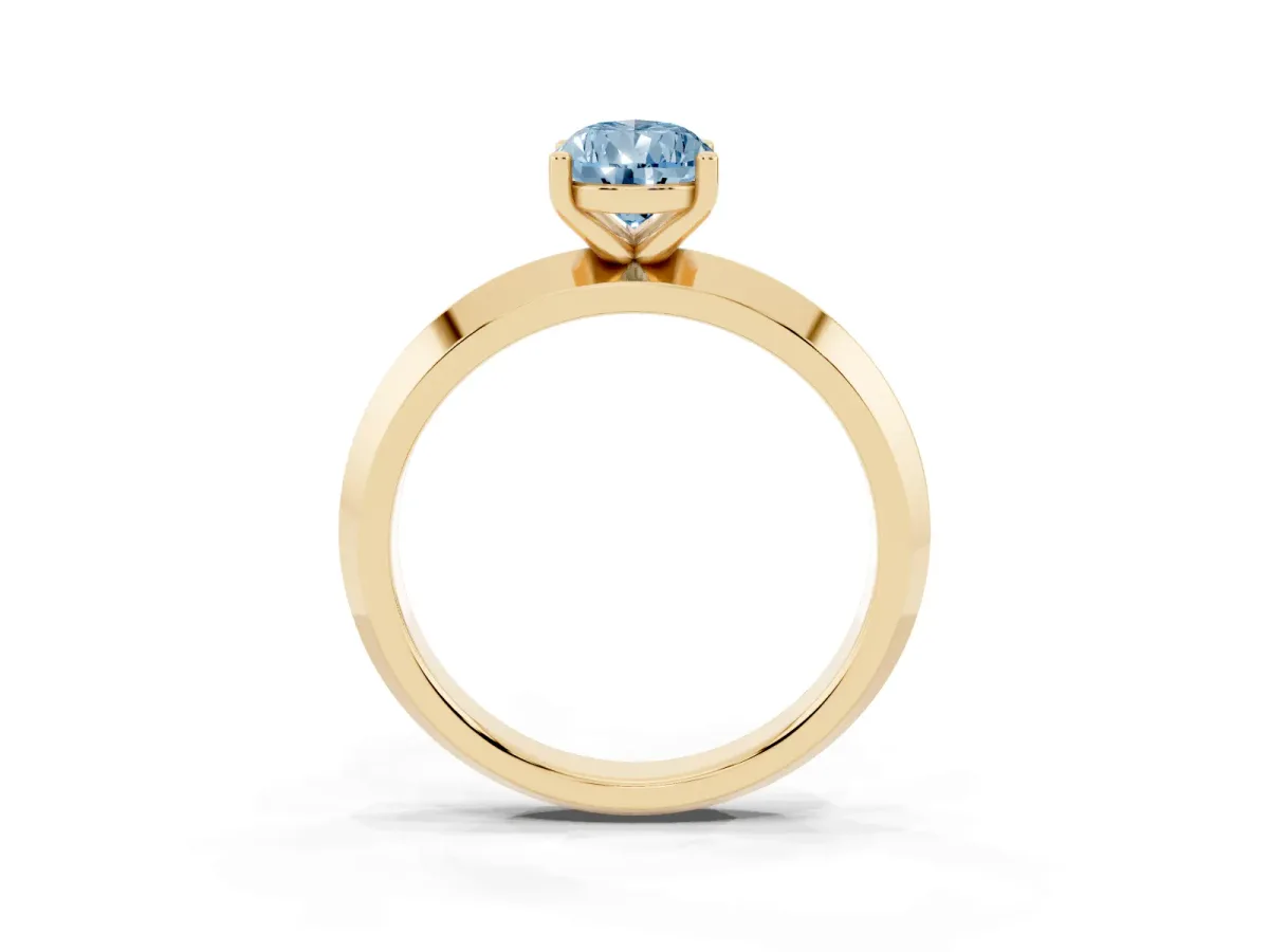 Fancy Blue Pear Cut Cut Solitaire Engagement Ring with Flat Band and Four-Prong Setting Yellow gold