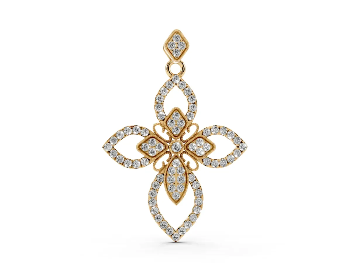 Pavé Marquise Diamond Cross Pendant Yellow gold