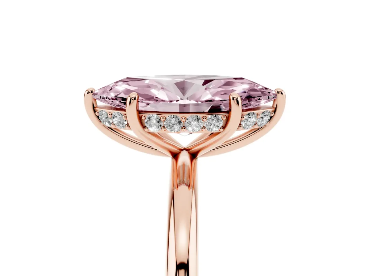 Fancy Pink Marquise Cut Solitaire Diamond Ring with a Classic Band and Four-Prong Setting Rose gold
