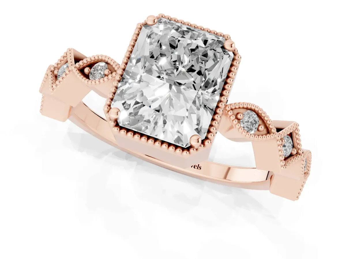 Radiant Cut Milgrain Marquise Diamond Twist Band Ring Rose gold