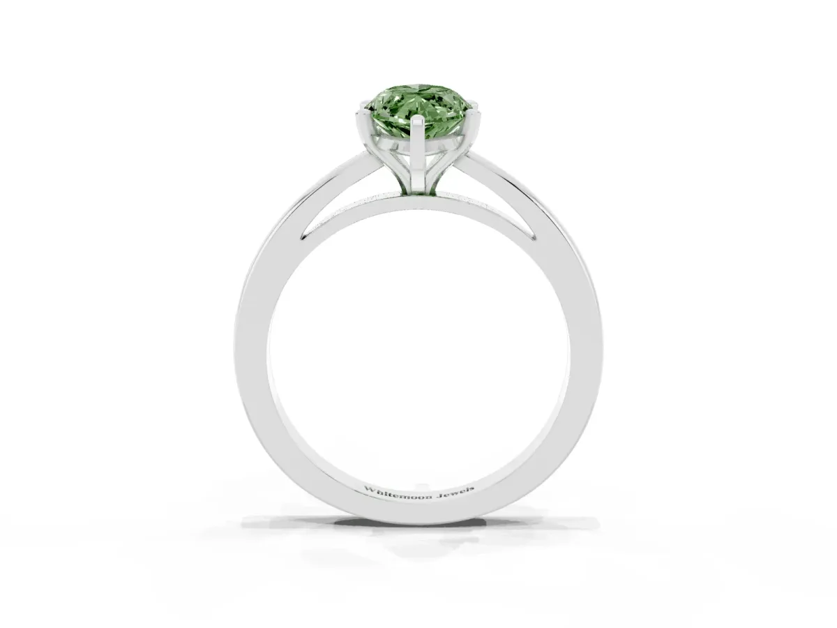 Fancy Green Marquise Cut Solitaire Diamond Engagement Ring with Four-Prong Setting on a Classic Band Silver