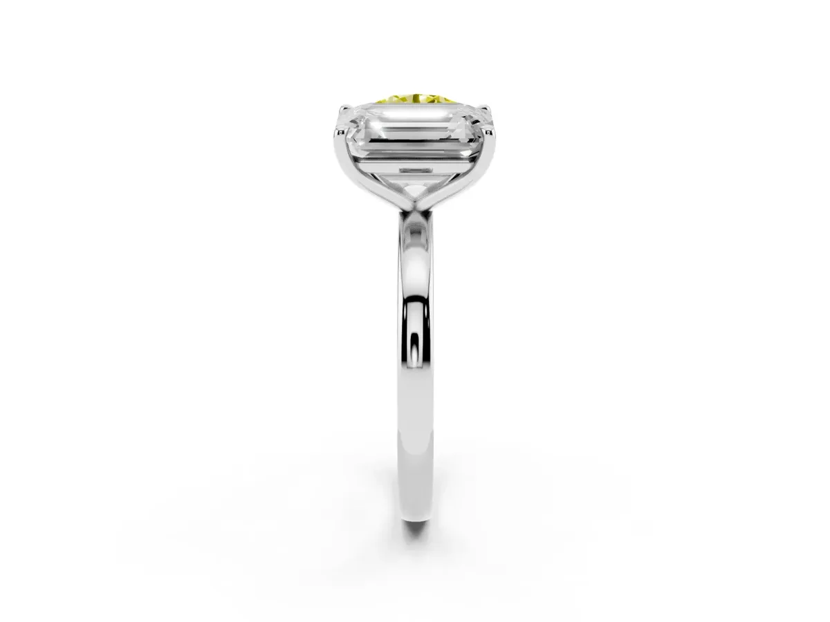 Fancy Yellow Round Cut and Emerald Cut Toi Moi Ring with Prong Setting Platinum