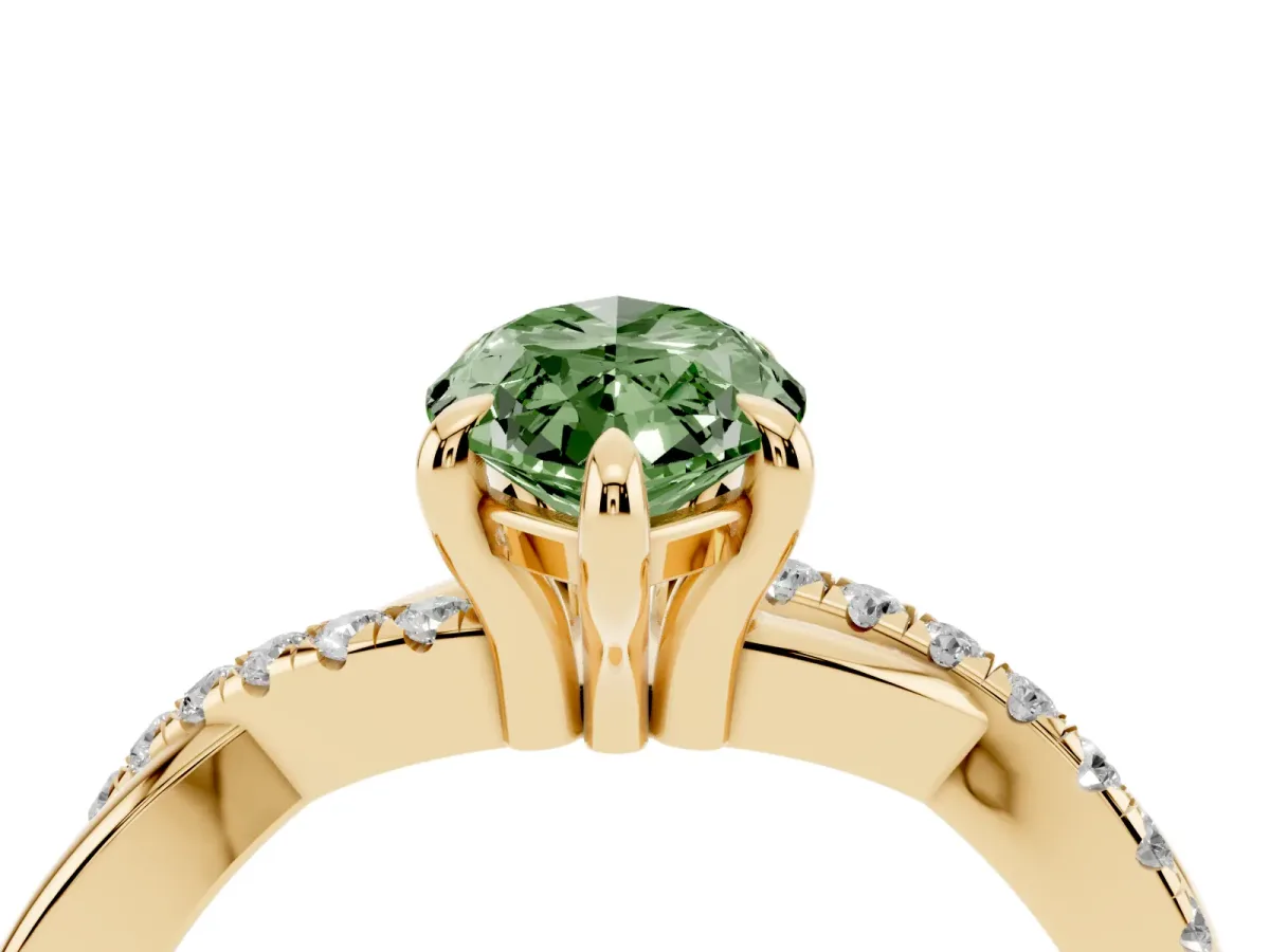 Fancy Green Marquise Cut Cut Diamond Twist Band Solitaire with Prong Setting Yellow gold