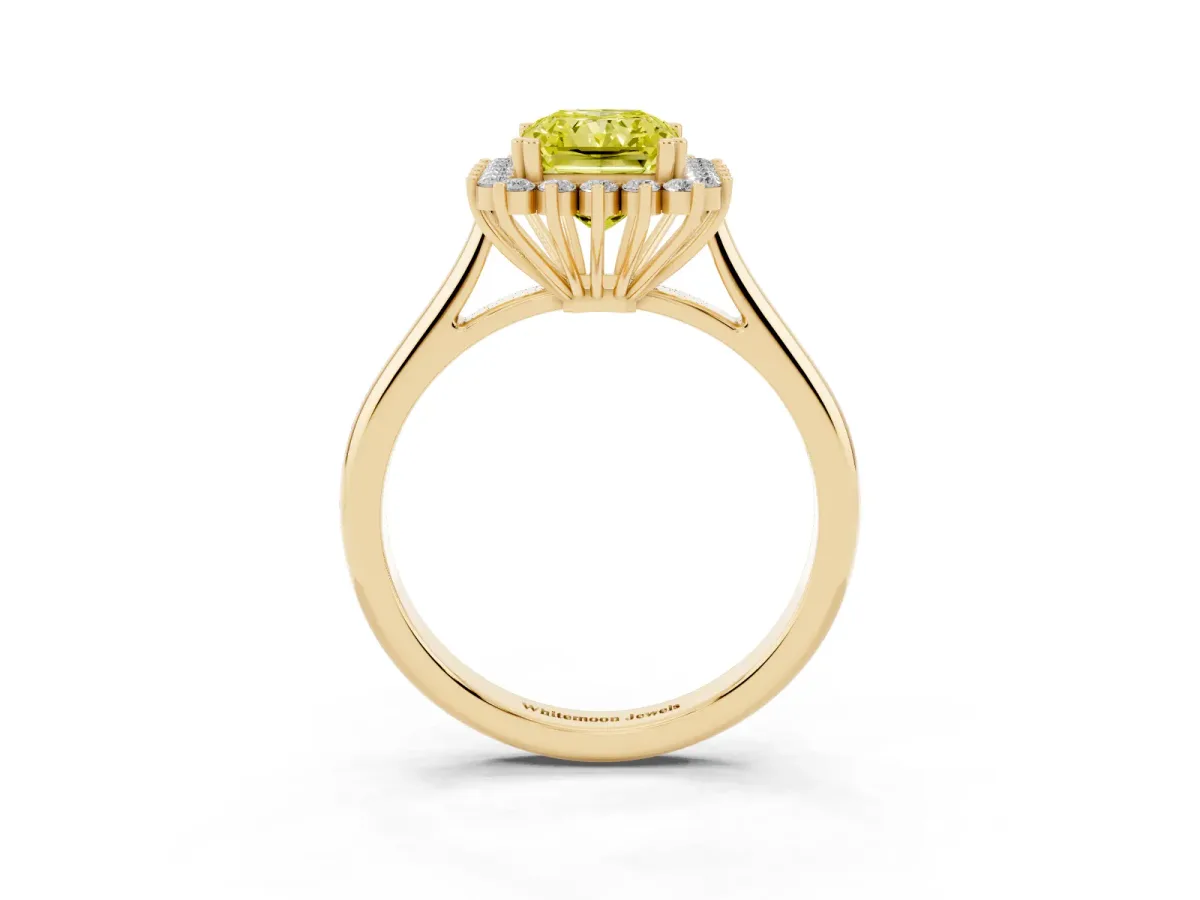 Fancy Yellow Radiant Cut Cut Diamond Halo Ring with Solitaire Band and Prong Setting Yellow gold