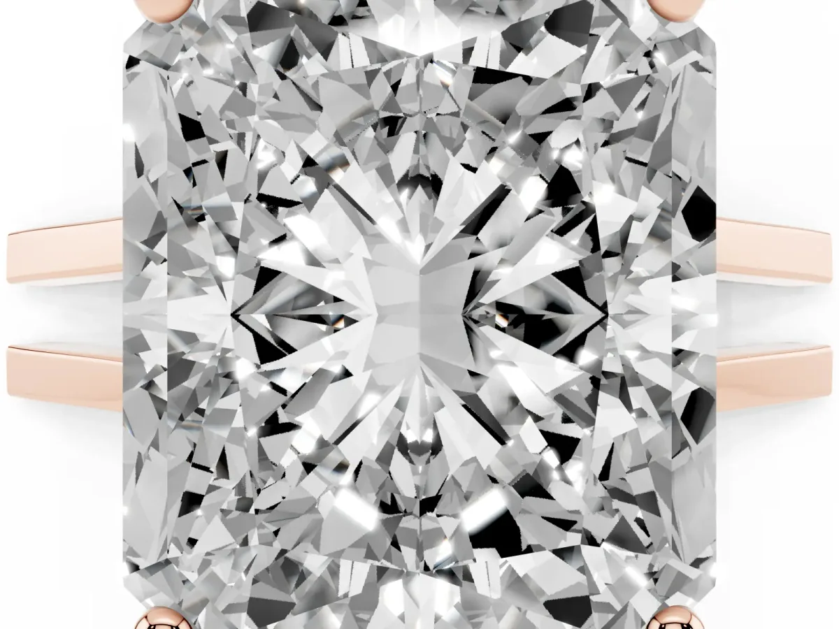 Radiant Cut Cut Diamond Solitaire Engagement Ring with Tapered Plain Band and Four-Prong Setting Rose gold