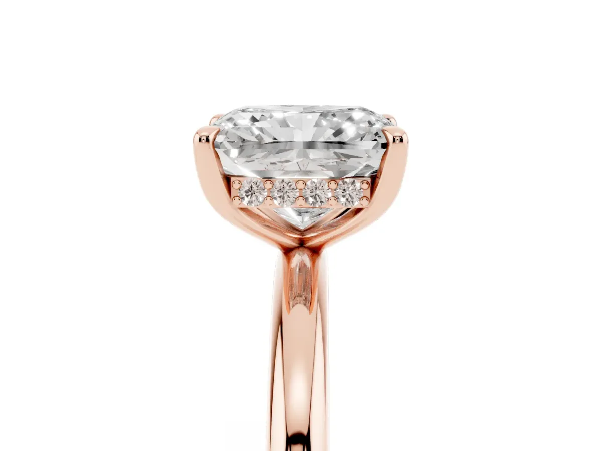 Radiant Cut Diamond Solitaire Ring with Thin Band and Four-Prong Setting Rose gold