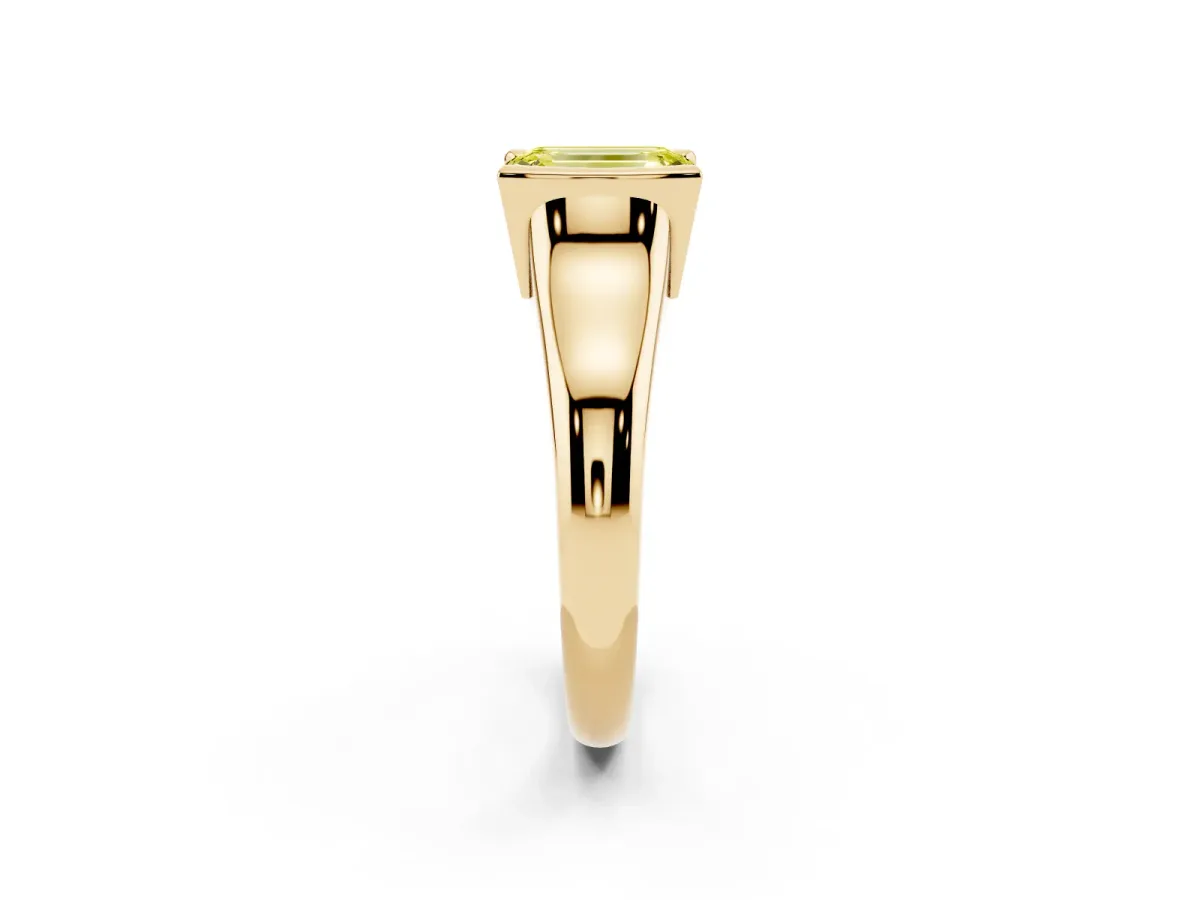 Fancy Yellow Emerald Cut Solitaire Tension Set Diamond Ring with Split Shank Band Yellow gold