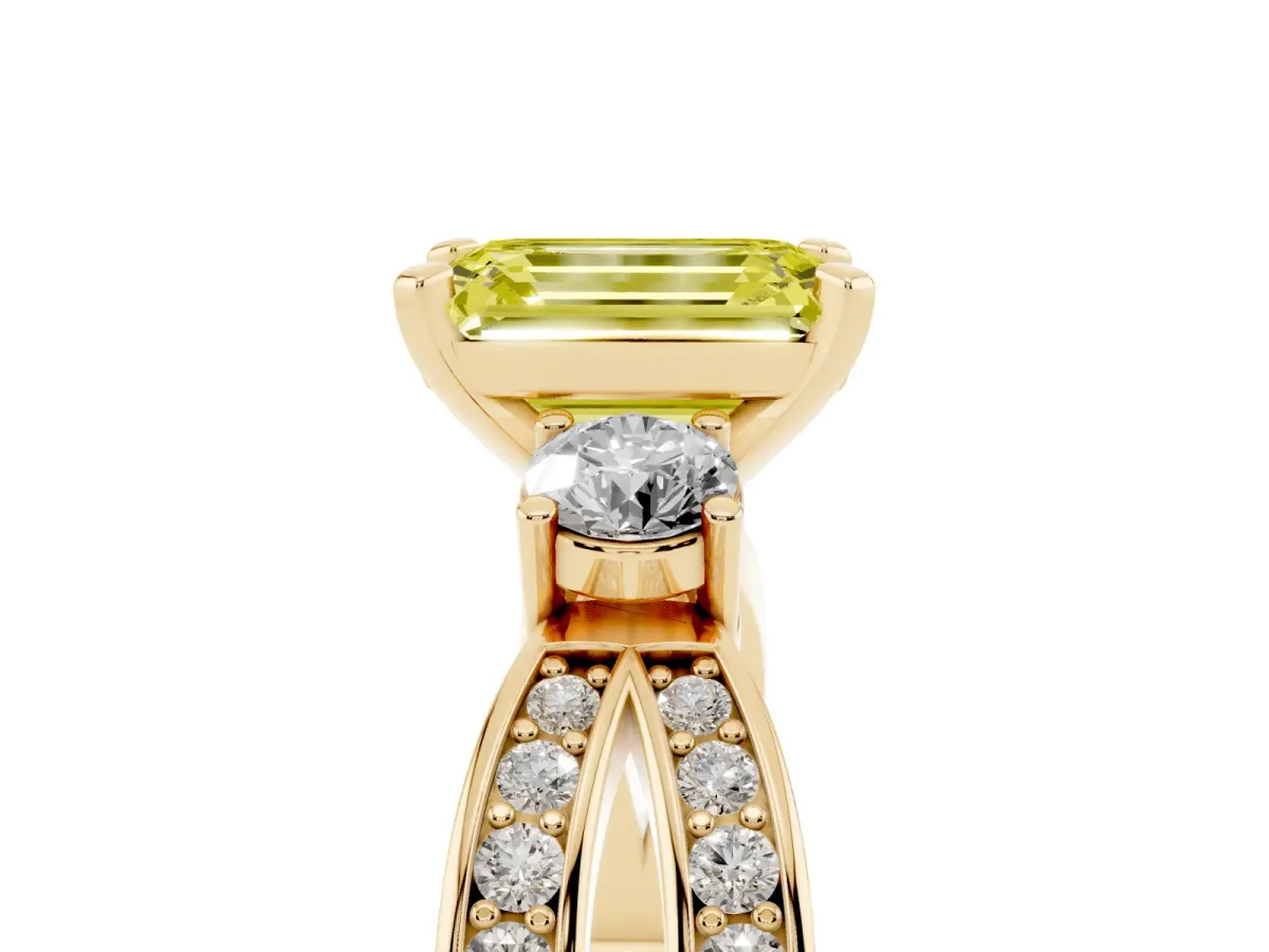 Fancy Yellow Three-Stone Emerald Cut Cut Diamond Twist Band with Prong Setting Yellow gold