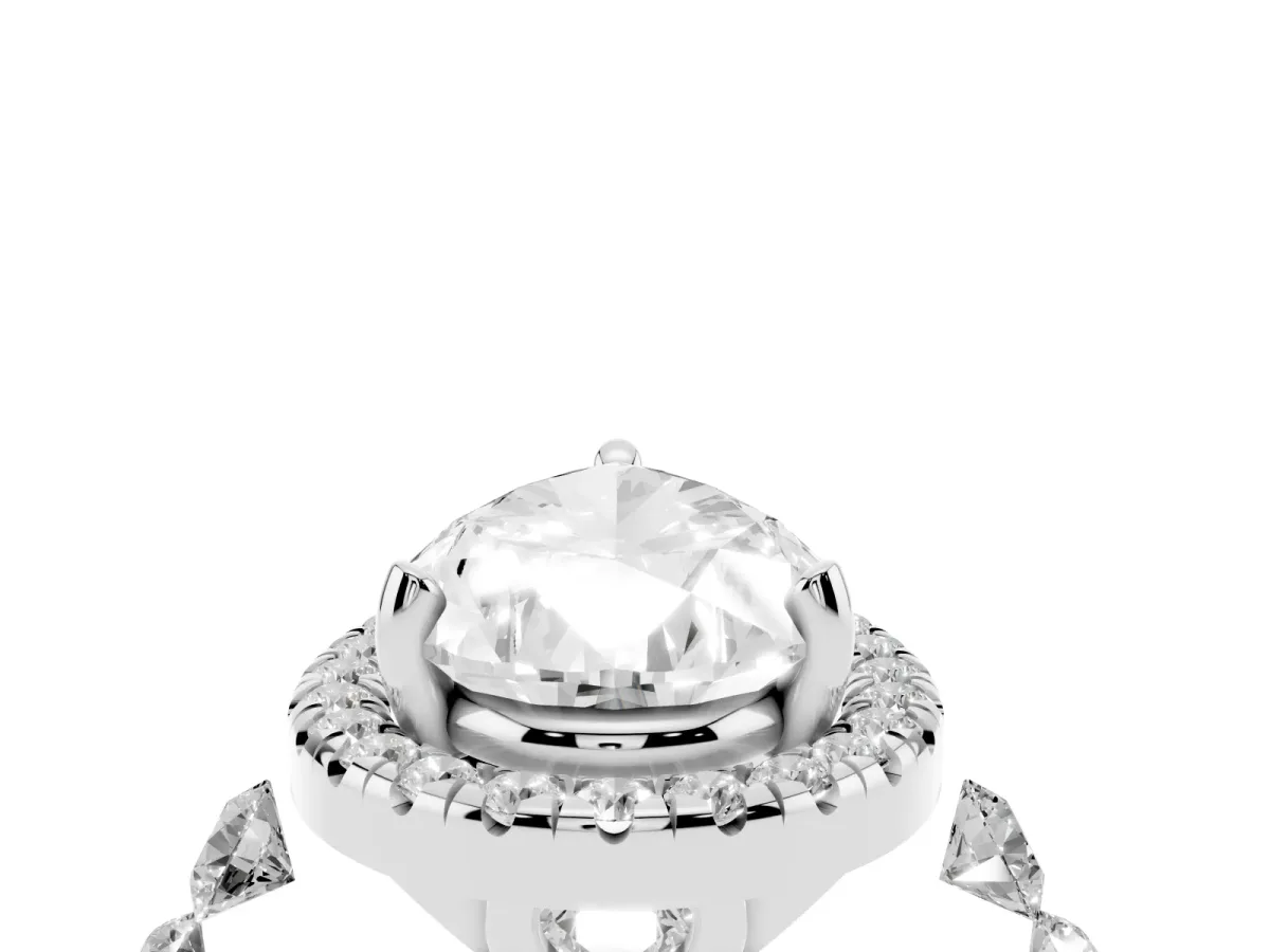 Pear Cut Halo Pavé Diamond Engagement Ring with Four-Prong Setting Silver