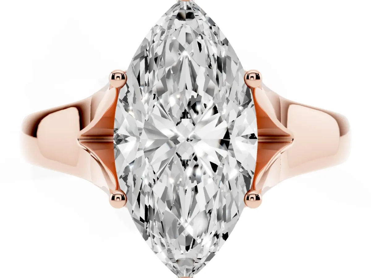 Marquise Cut Solitaire Diamond Ring with Cathedral Band and Four-Prong Setting Rose gold