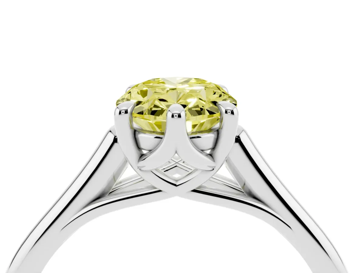 Fancy Yellow Oval Cut Solitaire Engagement Ring with Six-Prong Setting and Classic Band Platinum