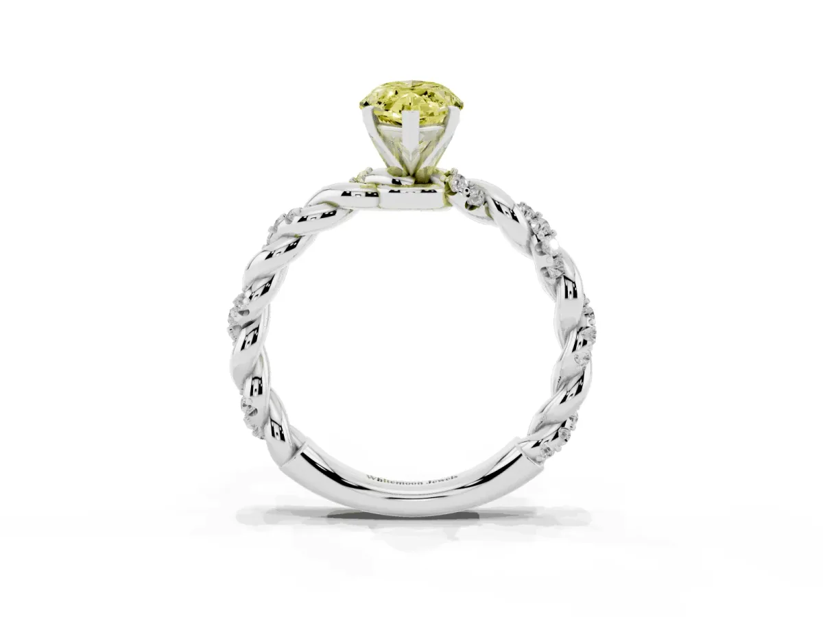 Fancy Yellow Marquise Cut Diamond Solitaire Ring with Twisted Band and Pavé Accents Platinum