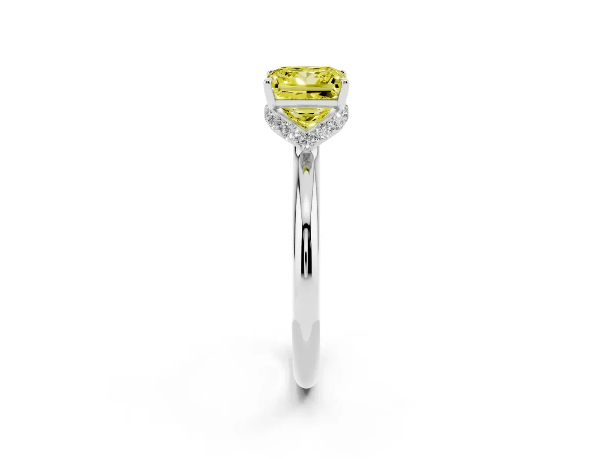 Fancy Yellow Princess Cut Brilliant Solitaire Engagement Ring with Six-Prong Setting and Classic Band Silver