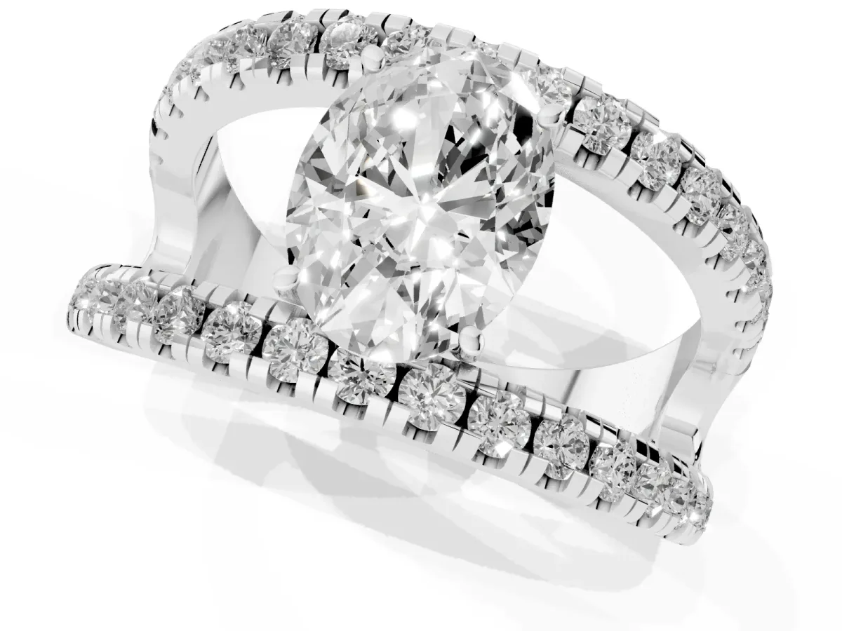 Oval Cut Solitaire Split Shank Pave Diamond Ring Platinum