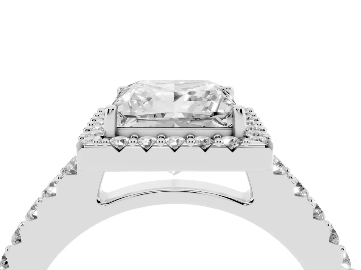 Princess Cut Halo Diamond Pavé Solitaire Ring Platinum