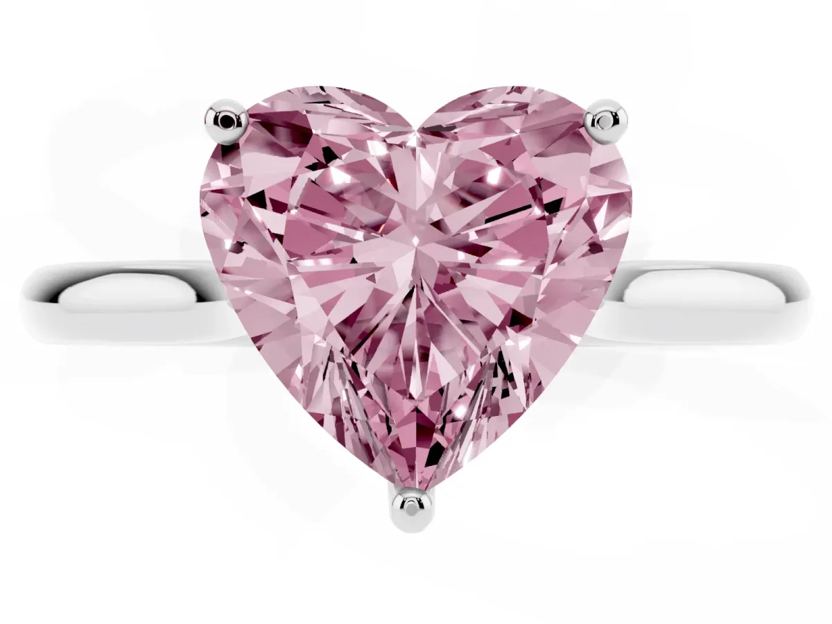 Fancy Pink Heart Cut Cut Solitaire Ring with Cathedral Band and Four-Prong Setting Silver