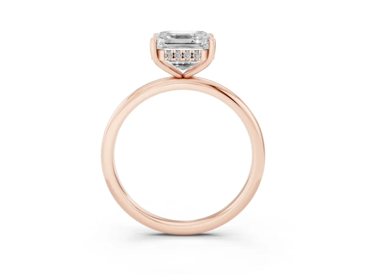 Asscher Cut Cut Solitaire Engagement Ring with Four-Prong Setting and Classic Band Rose gold