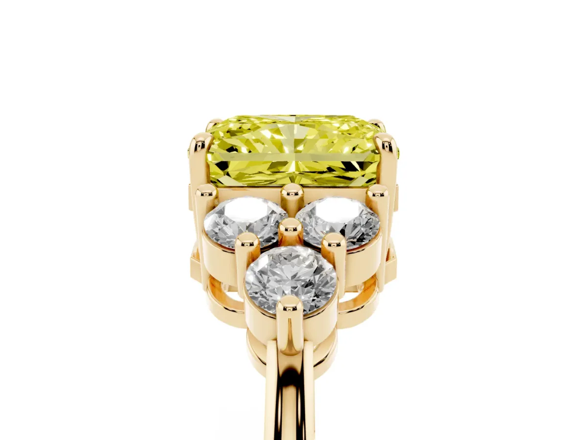 Fancy Yellow Radiant Cut Brilliant Diamond Cluster Accent Solitaire Ring with Prong Setting Yellow gold