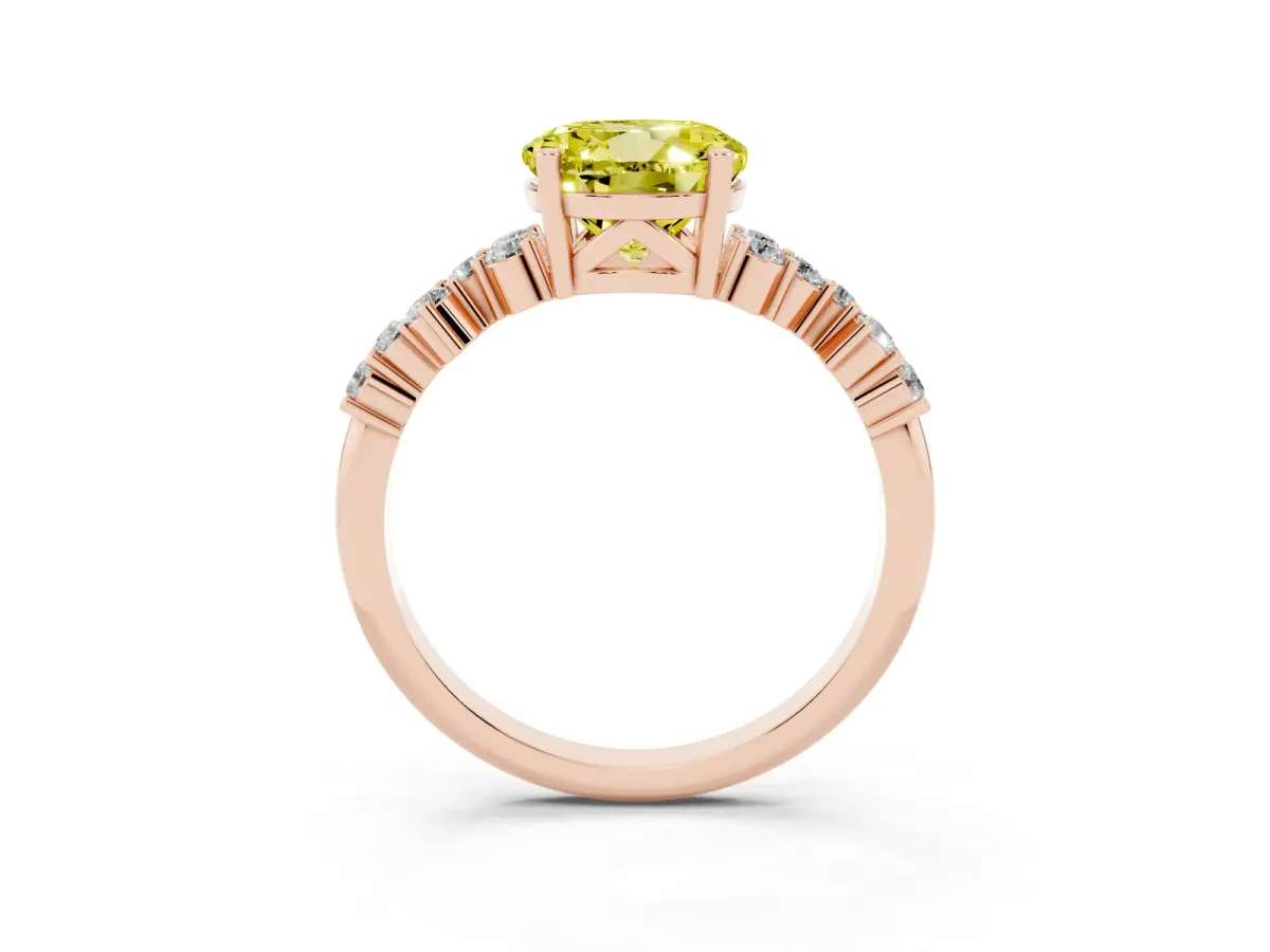 Fancy Yellow Round Cut Diamond Scattered Round Accent Ring with Prong Setting Rose gold