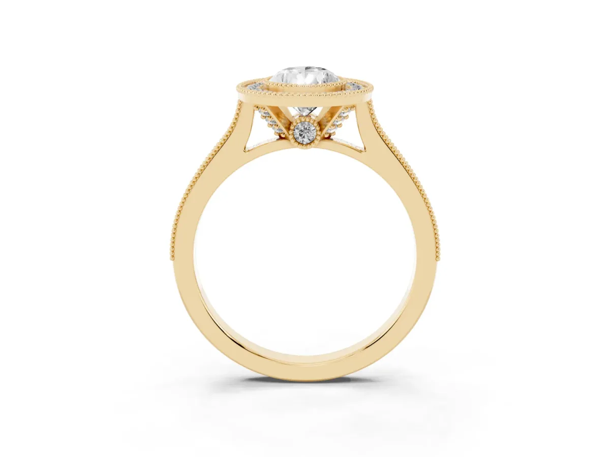 Halo Pear Cut-Cut Diamond Pave Band Milgrain Prong Setting Ring Yellow gold