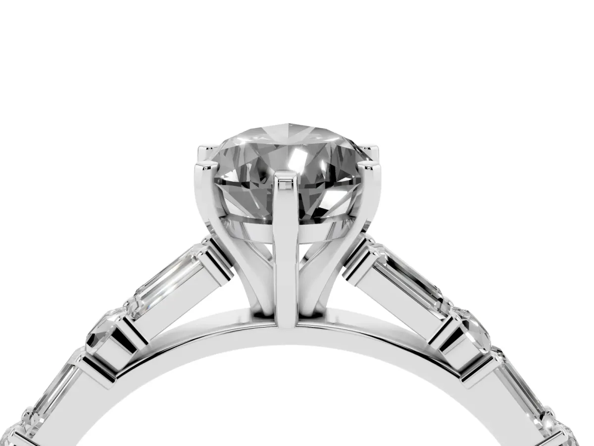 Fancy Black Pear Cut Diamond Solitaire with Side Baguettes and Channel Set Band White gold