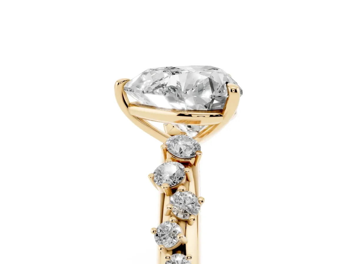 Heart Cut Diamond Cluster Prong-Set Solitaire Ring Yellow gold