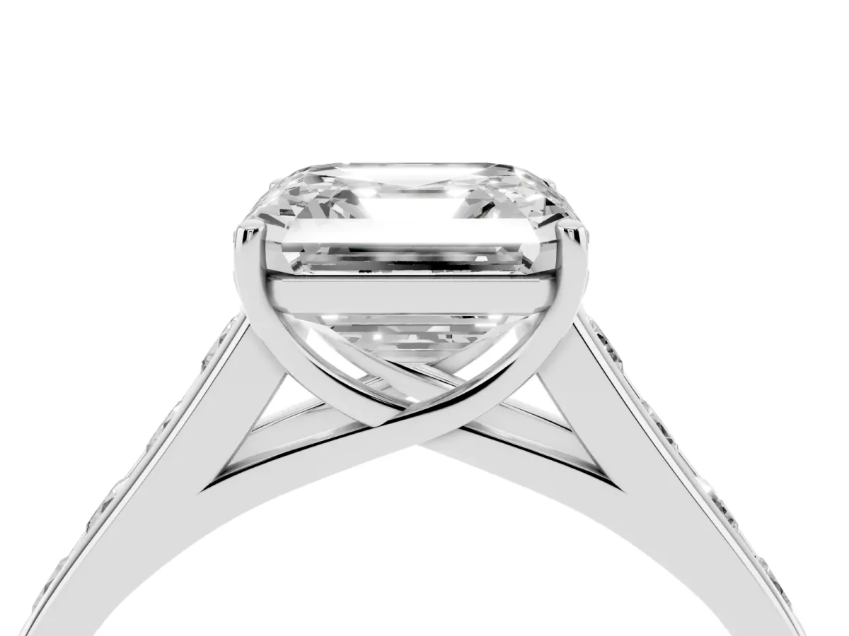 Asscher Cut Brilliant Channel-Set Solitaire Ring with Four-Prong Setting Silver