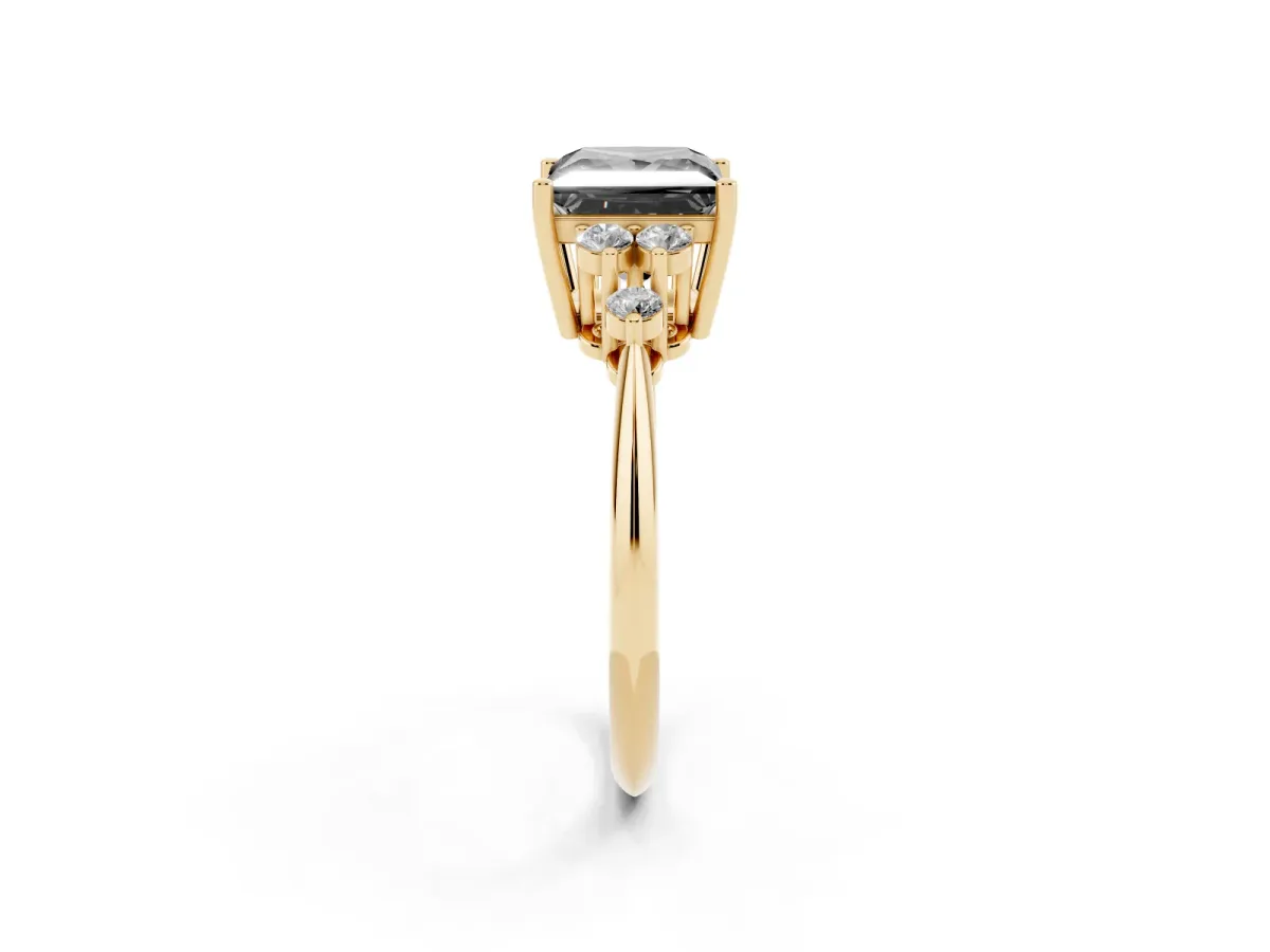 Fancy Black Princess Cut Cut Diamond Cluster Ring with Solitaire Band and Four-Prong Setting Yellow gold