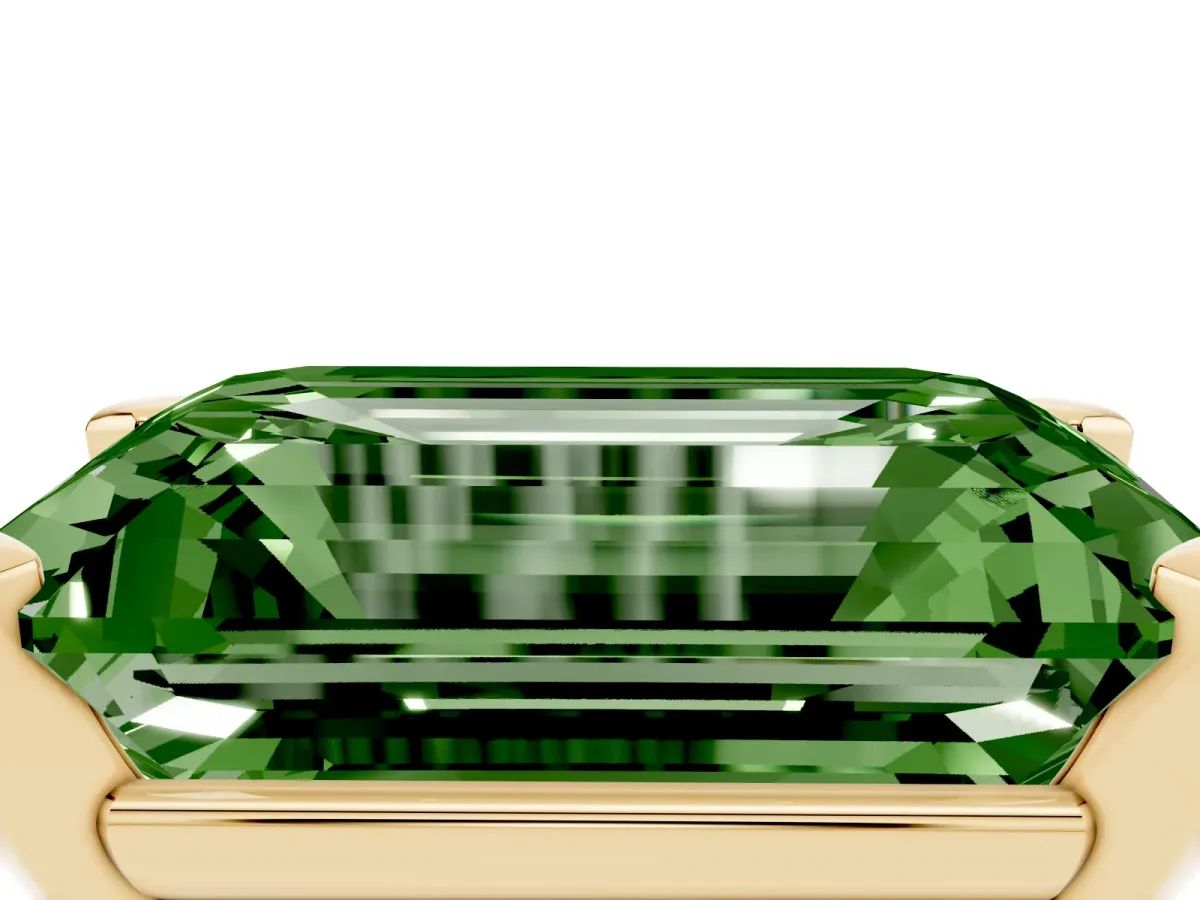 Fancy Green Emerald Cut Diamond Solitaire Ring with Prong Setting and Classic Band Yellow gold