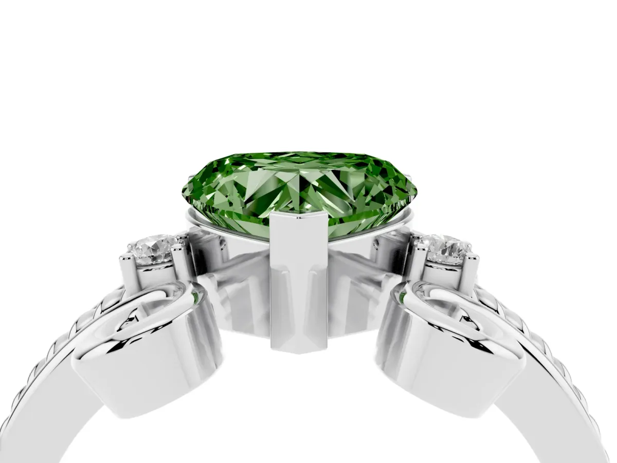 Fancy Green Heart Cut Solitaire Twisted Band Scroll Prong Ring White gold