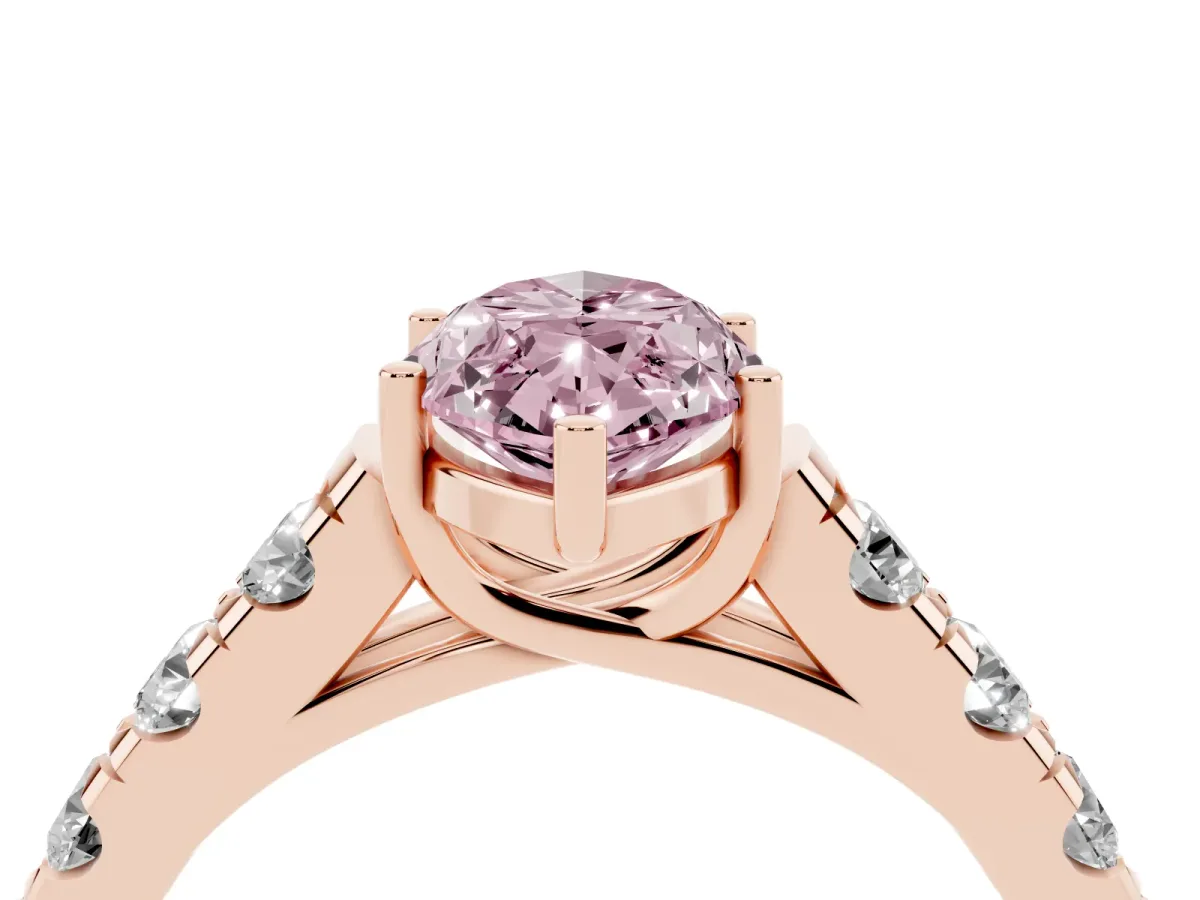 Fancy Pink Marquise Cut Cut Diamond Solitaire Ring with Micro Pave Band and Prong Setting Rose gold
