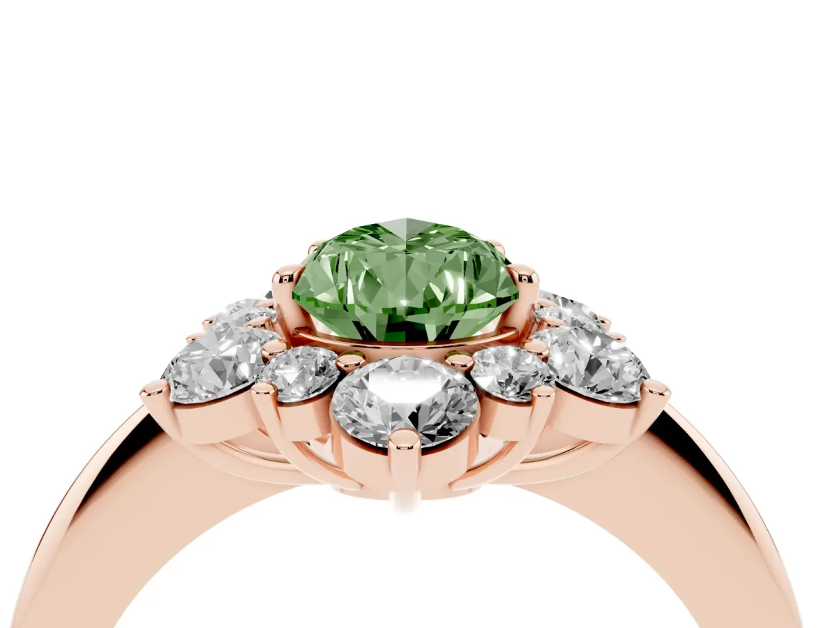 Fancy Green Pear Cut Diamond Cluster Halo Ring with Solitaire Band and Four-Prong Setting Rose gold
