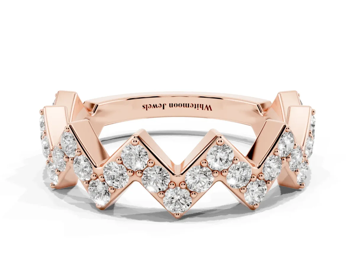 Zigzag Diamond Pave Round Eternity Band with Prong Setting Rose gold