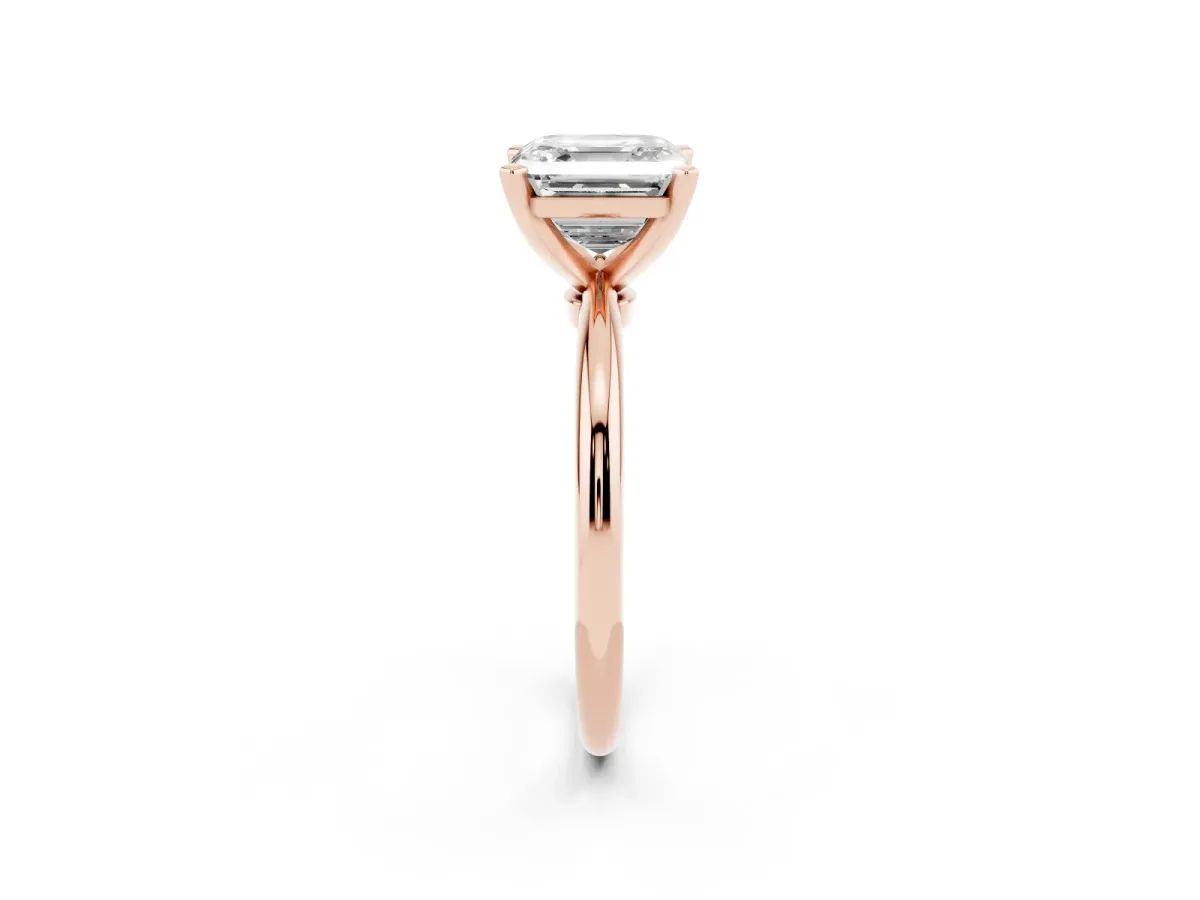 Asscher Cut Diamond Solitaire Ring with Prong Setting and Classic Band Rose gold