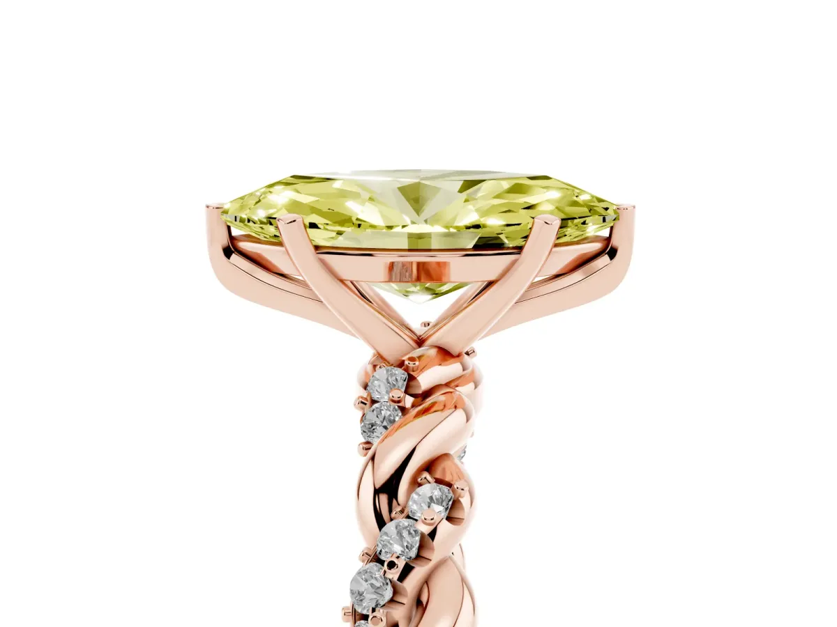 Fancy Yellow Marquise Cut Diamond Solitaire Ring with Twisted Band and Pavé Accents Rose gold