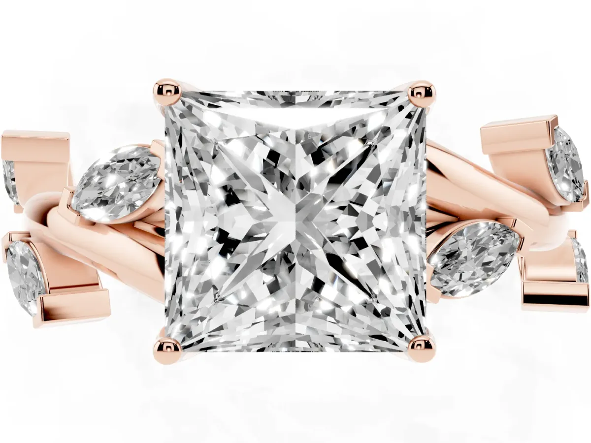 Princess Cut Solitaire Twisted Band Marquise Accent Prong Setting Ring Rose gold