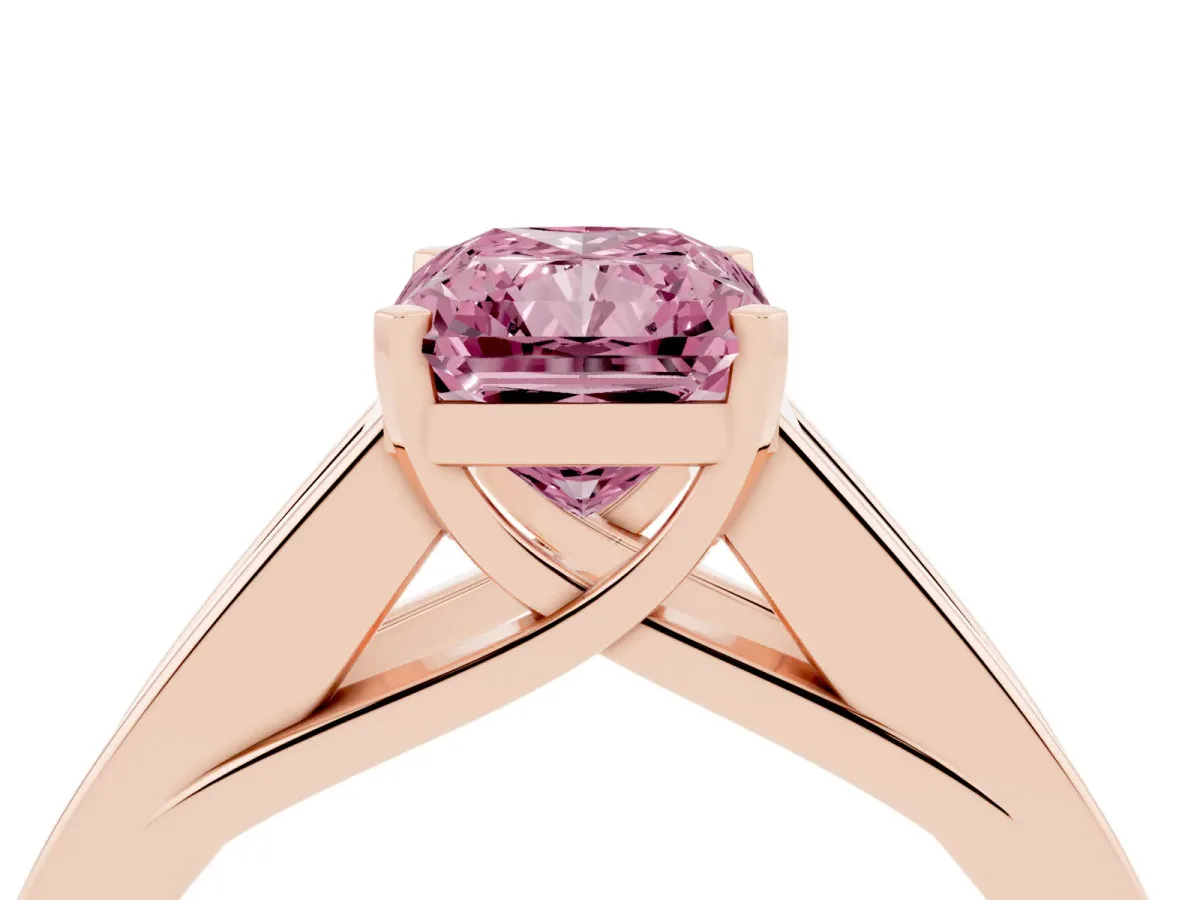 Fancy Pink Radiant Cut Cut Channel Set Solitaire Ring with Four-Prong Setting Rose gold