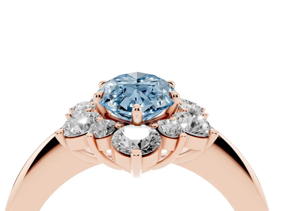 Fancy Blue Marquise Cut Diamond Cluster Halo Ring with Solitaire Band and Four-Prong Setting Rose gold
