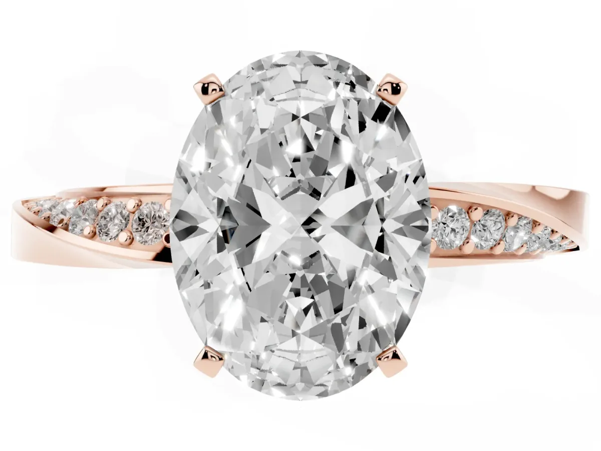 Oval Cut Diamond Engagement Ring with Side Stone Accents and Four-Prong Setting Rose gold