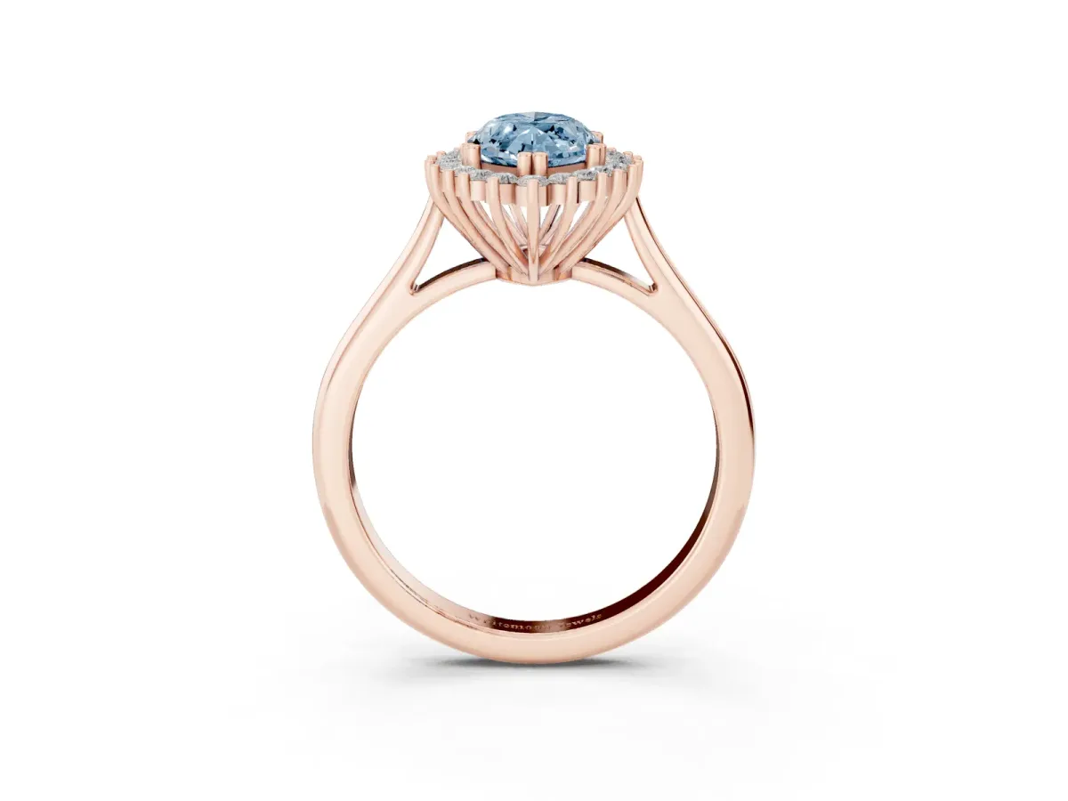 Fancy Blue Marquise Cut Cut Diamond Halo Ring with Solitaire Band and Prong Setting Rose gold