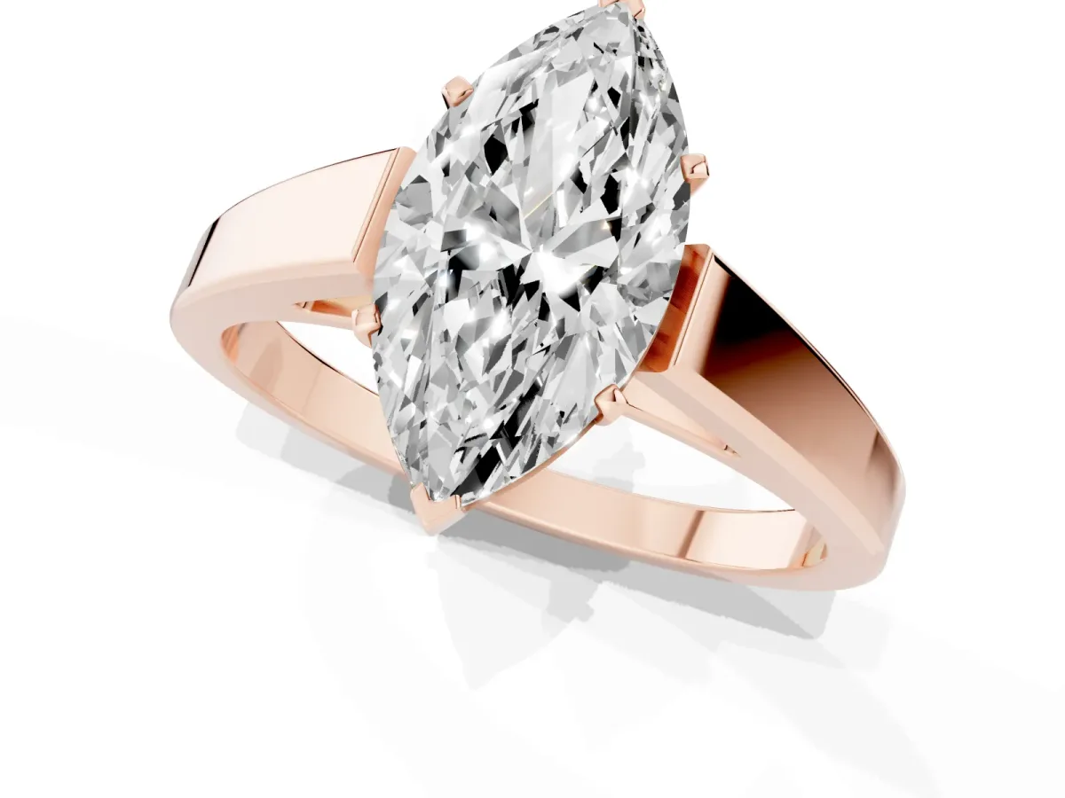 Marquise Cut Solitaire Engagement Ring with Four-Prong Setting and Tapered Band Rose gold