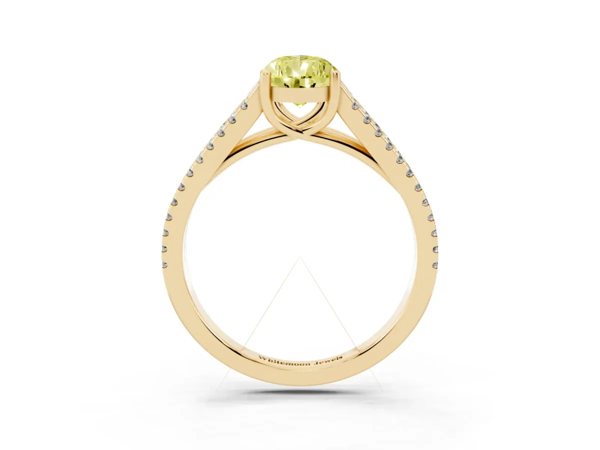 Fancy Yellow Pear Cut Diamond Solitaire Engagement Ring with Split Shank Pavé Band Yellow gold