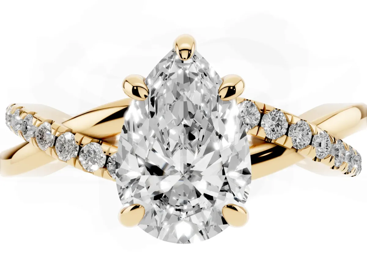 Pear Cut Cut Diamond Twist Band Solitaire with Prong Setting Yellow gold