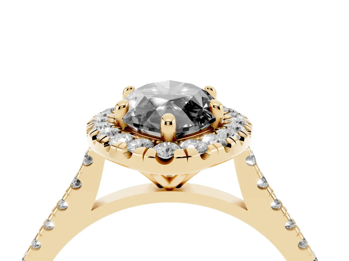 Fancy Black Marquise Cut Diamond Cushion Halo Ring with Pavé Band Yellow gold