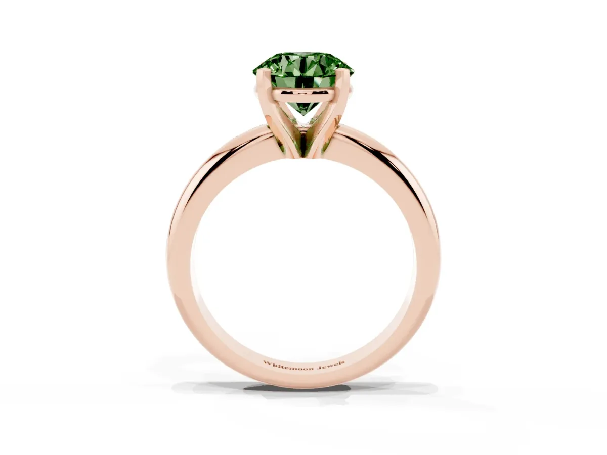 Fancy Green Round Cut Diamond Solitaire Engagement Ring with Round Band and Four-Prong Setting Rose gold