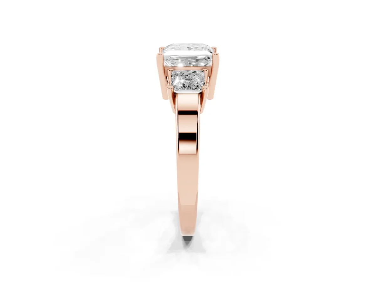 Three-Stone Princess Cut Cut Solitaire Ring with Prong Setting Rose gold