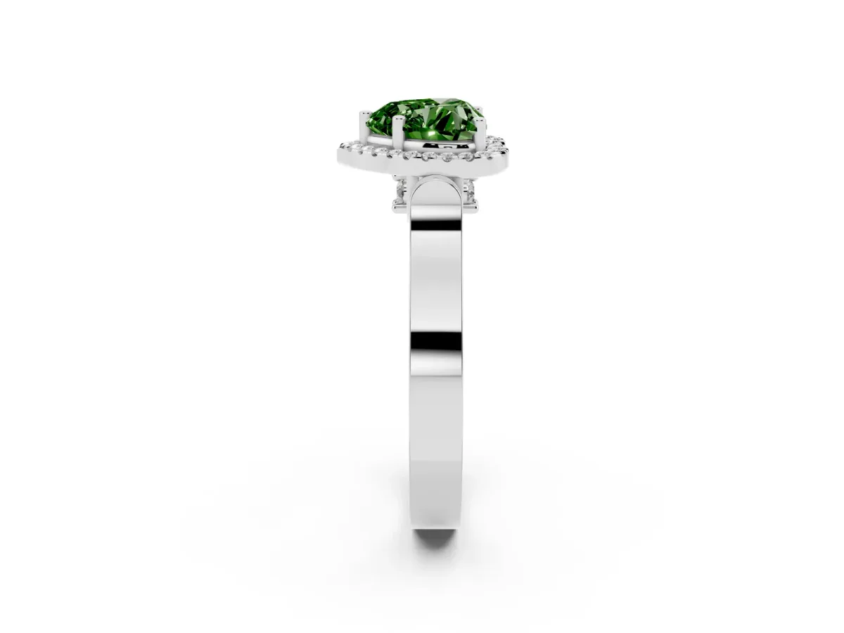 Fancy Green Heart Cut Halo Pave Split Shank Prong Setting Ring White gold
